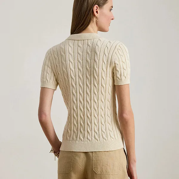 Áo Polo Nữ Ralph Lauren Cable Knit Cotton Sweater Mascarpone Cream Màu Kem Size S