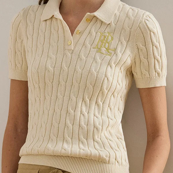 Áo Polo Nữ Ralph Lauren Cable Knit Cotton Sweater Mascarpone Cream Màu Kem Size S