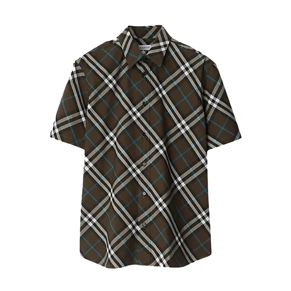 Áo Sơ Mi Cộc Tay Nam Burberry Short-sleeve Checked Cotton Shirt Snug Brown - 80992241 Phối Màu Size XS