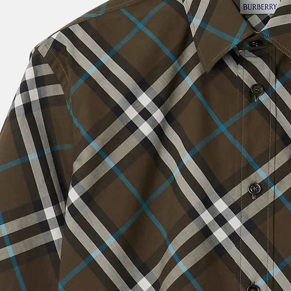 Áo Sơ Mi Cộc Tay Nam Burberry Short-sleeve Checked Cotton Shirt Snug Brown - 80992241 Phối Màu Size XS