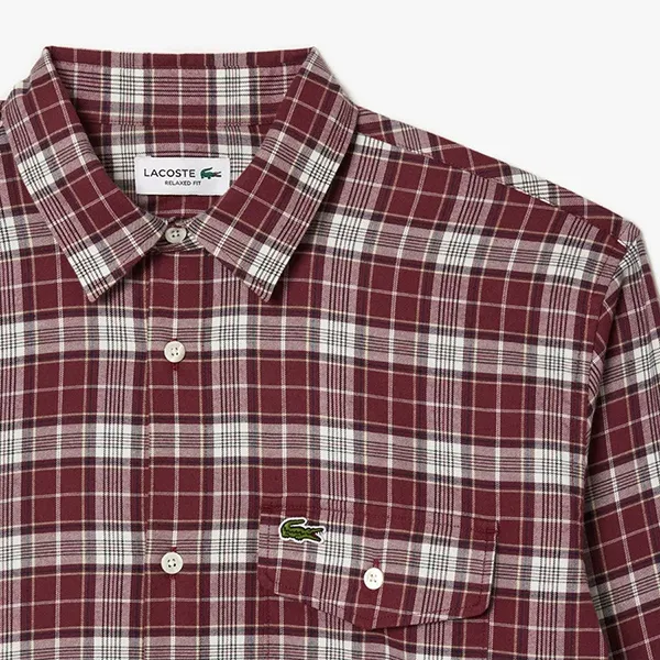 Áo Sơ Mi Dài Tay Nam Lacoste Medium Check Cotton Twill Shirt CH6729 - I65 Màu Đỏ Size 39