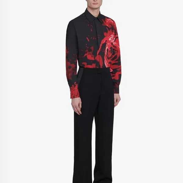 Áo Sơ Mi Nam Alexander Mcqueen Men's Wax Flower Shirt In Black/Red 795107 Q0AA2 1111 Màu Đen Đỏ Size 15++