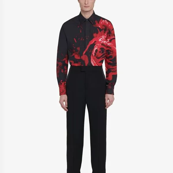 Áo Sơ Mi Nam Alexander Mcqueen Men's Wax Flower Shirt In Black/Red 795107 Q0AA2 1111 Màu Đen Đỏ Size 15++
