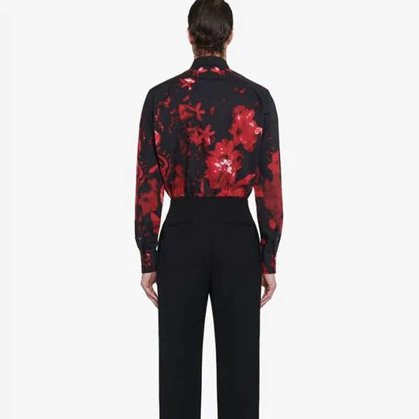 Áo Sơ Mi Nam Alexander Mcqueen Men's Wax Flower Shirt In Black/Red 795107 Q0AA2 1111 Màu Đen Đỏ Size 15++