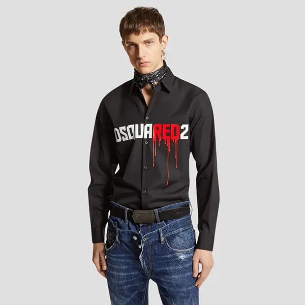 Áo Sơ Mi Nam Dsquared2 Bloody Red Llogo-Print Cotton S74DM0863 S36275 900 Màu Đen Size 46