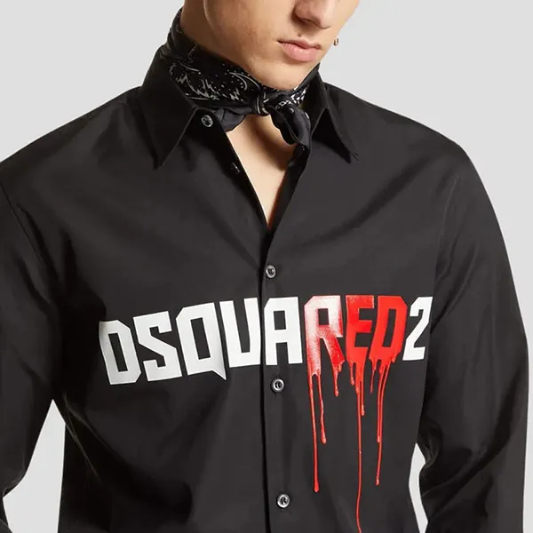 Áo Sơ Mi Nam Dsquared2 Bloody Red Llogo-Print Cotton S74DM0863 S36275 900 Màu Đen Size 46