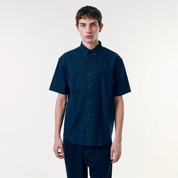 Áo Sơ Mi Nam Lacoste Men's Printed Jacquard Chambray Oxford Shirt CH4730-166 Màu Xanh Navy Size 38
