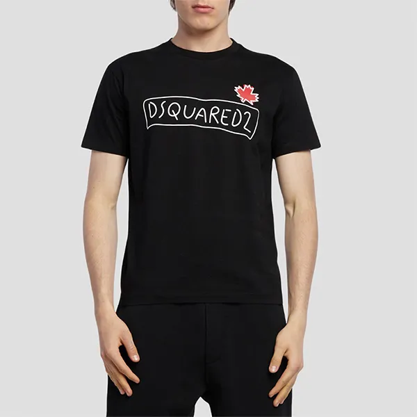 Áo Thun Nam Dsquared2 Supercrew Logo Printed In Black S71GD1130 S23009 900 Màu Đen Size S