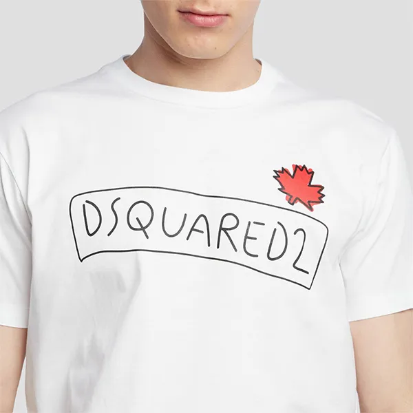 Áo Thun Nam Dsquared2 Supercrew Logo Printed In White S71GD1130 S23009 100 Màu Trắng Size XS