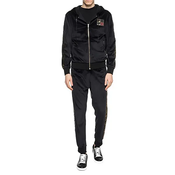 Bộ Thể Thao Nam Roberto Cavalli Black Sporty Chenille Full Zup Hooded IYX02P-1 Màu Đen Size M