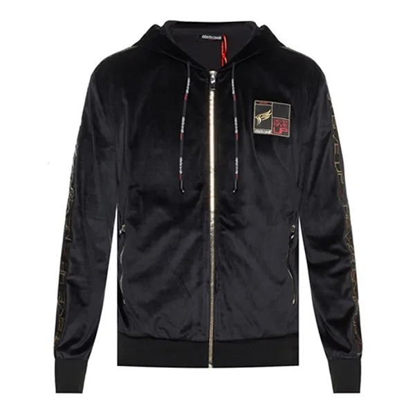 Bộ Thể Thao Nam Roberto Cavalli Black Sporty Chenille Full Zup Hooded IYX02P-1 Màu Đen Size M