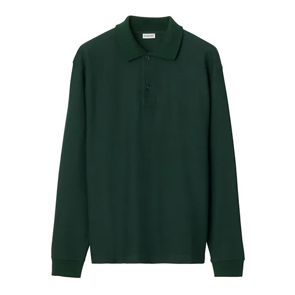 Áo Polo Dài Tay Nam Burberry Long-Sleeve Cotton Polo Shirt Màu Xanh Lá Size XS