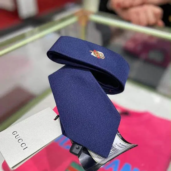 Cà Vạt Nam Gucci Men's Silk GG Necktie Màu Xanh