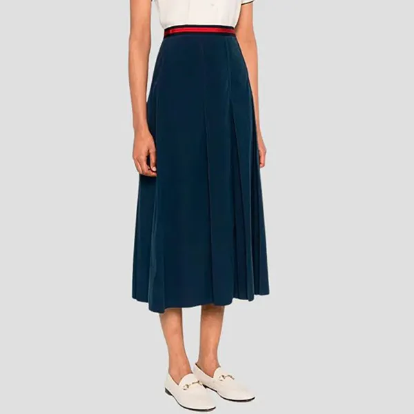 Chân Váy Gucci Poplin Web Skirt Dark Blue 695326 ZLC02 4486 Màu Xanh Đậm Size 38