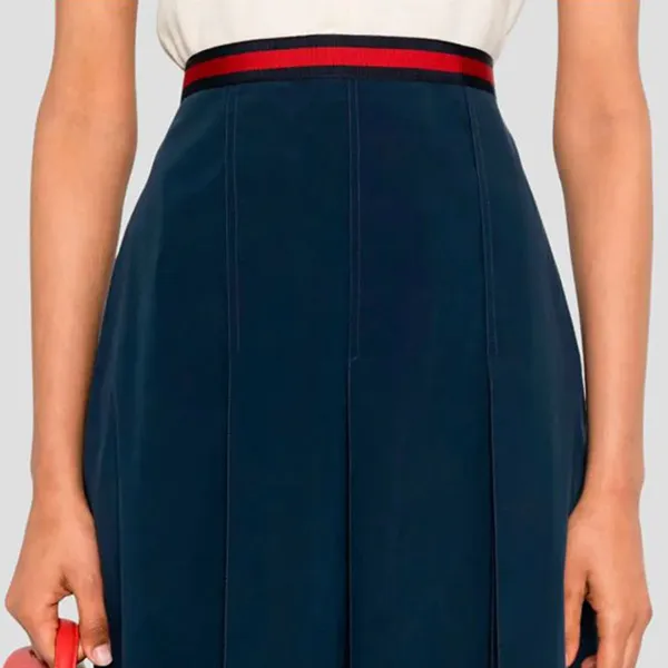 Chân Váy Gucci Poplin Web Skirt Dark Blue 695326 ZLC02 4486 Màu Xanh Đậm Size 38