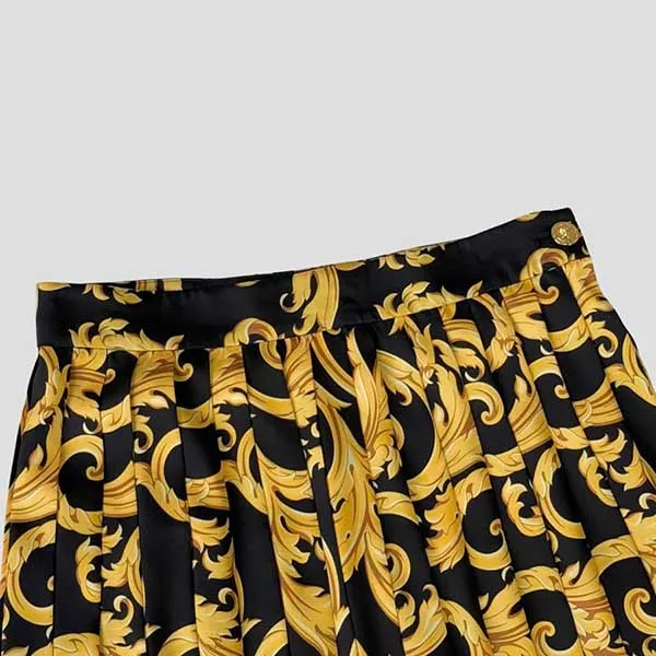 Chân Váy Nữ Versace Heritage Barocco-print Silk In Black/Gold 1010285 1A13934 5B000 Màu Vàng Đen Size 38