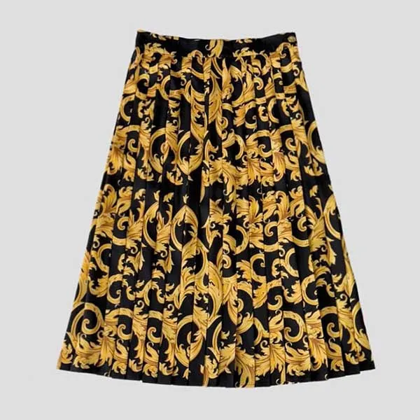 Chân Váy Nữ Versace Heritage Barocco-print Silk In Black/Gold 1010285 1A13934 5B000 Màu Vàng Đen Size 38