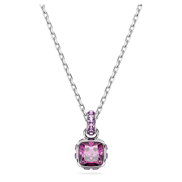 Dây Chuyền Nữ Swarovski Birthstone Pendant Square Cut February Purple Rhodium Plated 5651708 Màu Bạc Phối Tím