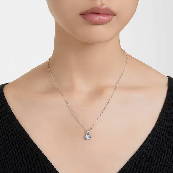 Dây Chuyền Nữ Swarovski Birthstone Pendant Square March Blue Rhodium Plated 5651794 Màu Xanh Nhạt