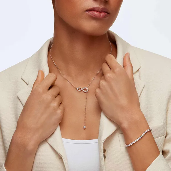 Dây Chuyền Nữ Swarovski Hyperbola Y necklace Infinity, White, Rose gold-tone Plated 5521346 Màu Vàng Hồng