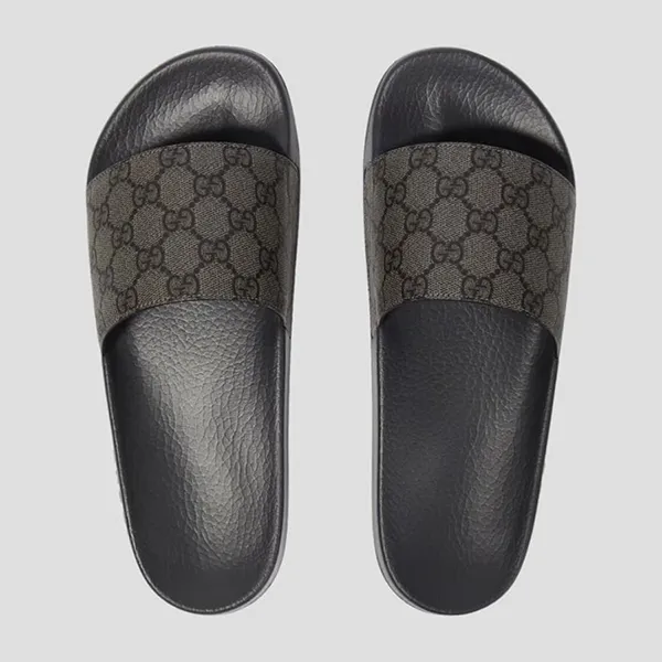 Dép Nam Gucci Black GG Supreme Canvas Slide Grey 739108 2ZG0G 8713 Màu Xám Size 5