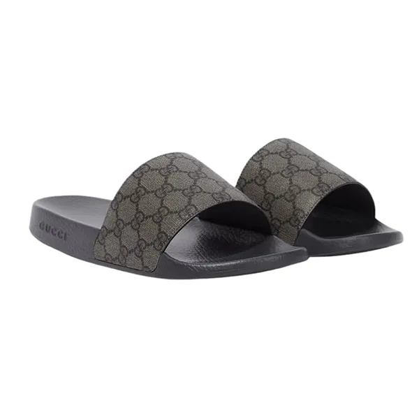 Dép Nam Gucci Black GG Supreme Canvas Slide Grey 739108 2ZG0G 8713 Màu Xám Size 5