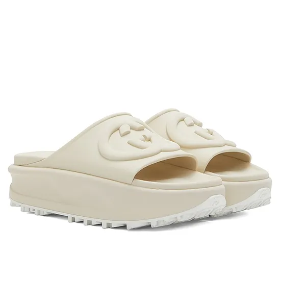 Dép Nữ Gucci GG Slide Sandal With Interloking G In Of-White Màu Trắng Ngà Size 34