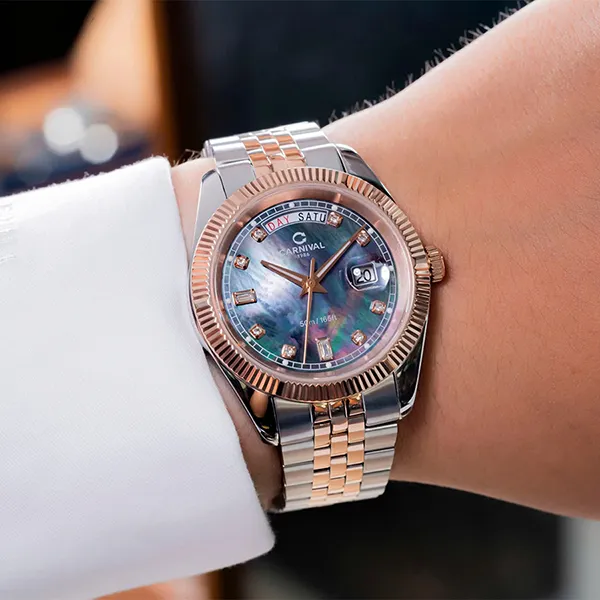 Đồng Hồ Nam Carnival Quartz Watch 8190G-CH-DK Màu Demi Mặt Đen