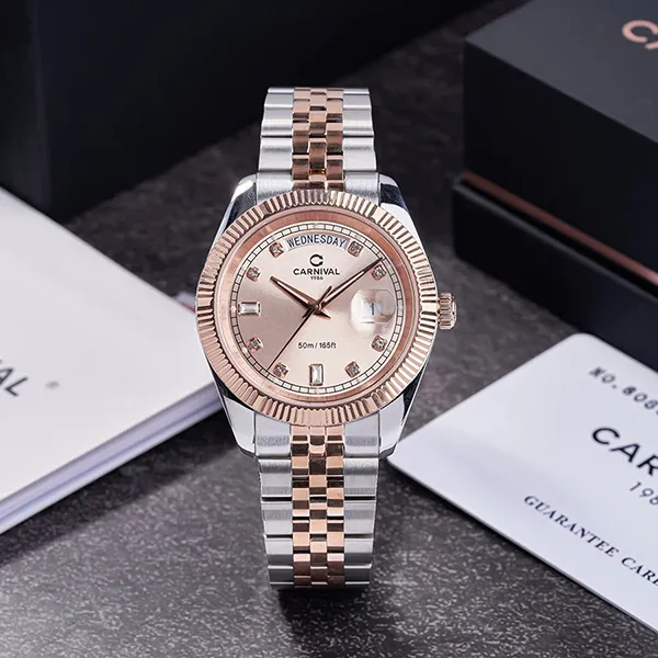 Đồng Hồ Nam Carnival Quartz Watch 8190G-CH-NN Màu Demi (Bạc- Vàng Hồng)