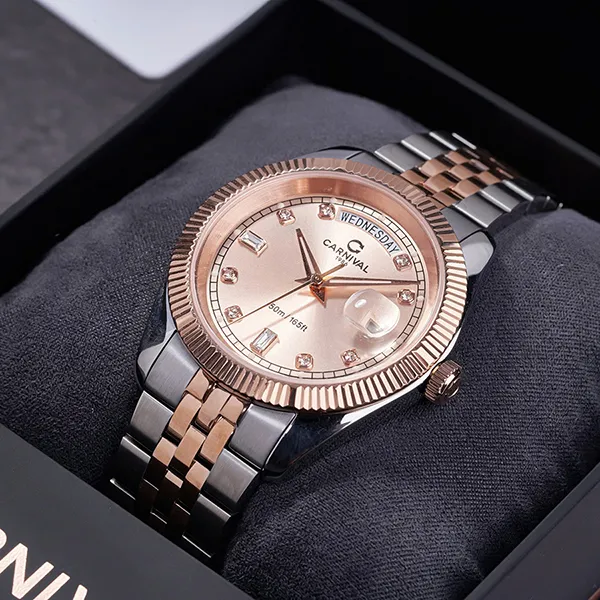 Đồng Hồ Nam Carnival Quartz Watch 8190G-CH-NN Màu Demi (Bạc- Vàng Hồng)