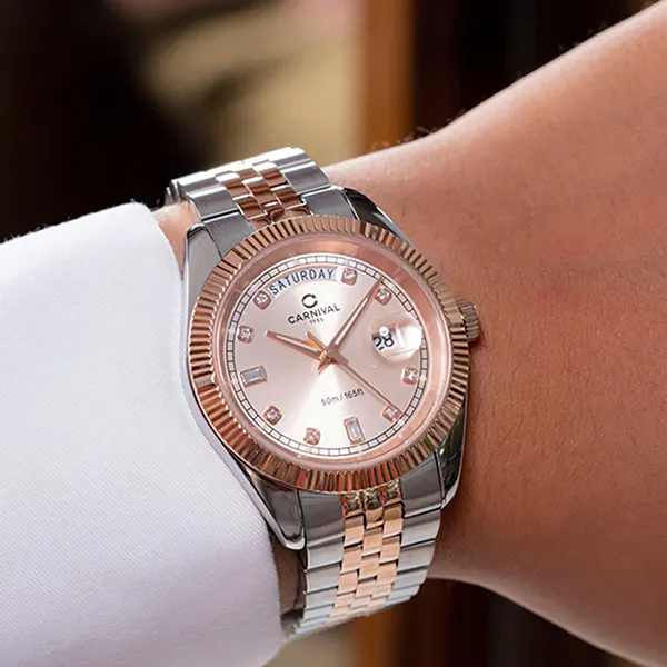 Đồng Hồ Nam Carnival Quartz Watch 8190G-CH-NN Màu Demi (Bạc- Vàng Hồng)