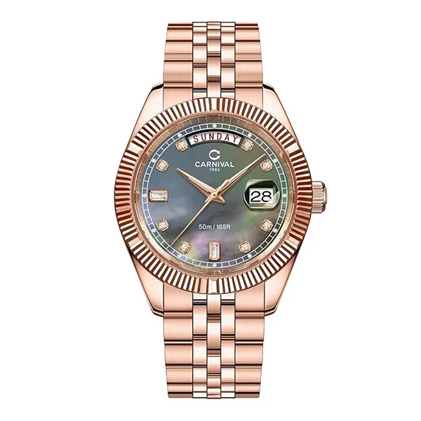 Đồng Hồ Nam Carnival Quartz Watch 8190G-VH-DK Màu Vàng Hồng/Đen