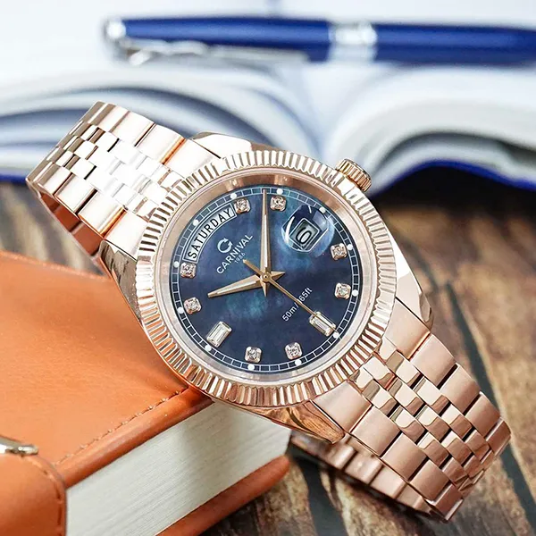 Đồng Hồ Nam Carnival Quartz Watch 8190G-VH-DK Màu Vàng Hồng/Đen