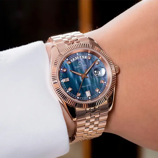 Đồng Hồ Nam Carnival Quartz Watch 8190G-VH-DK Màu Vàng Hồng/Đen