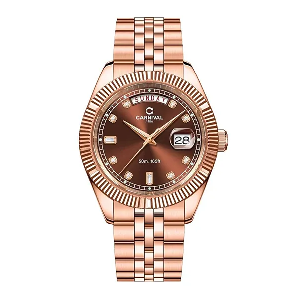 Đồng Hồ Nam Carnival Quartz Watch 8190G-VH-N Màu Vàng Hồng/Nâu
