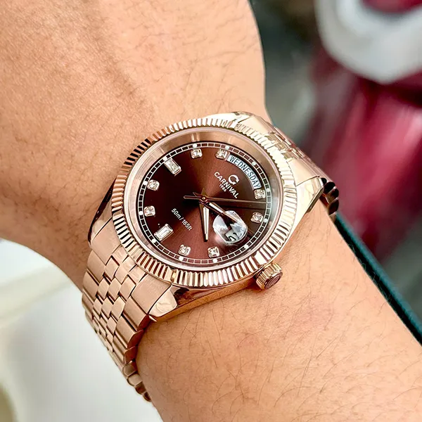 Đồng Hồ Nam Carnival Quartz Watch 8190G-VH-N Màu Vàng Hồng/Nâu