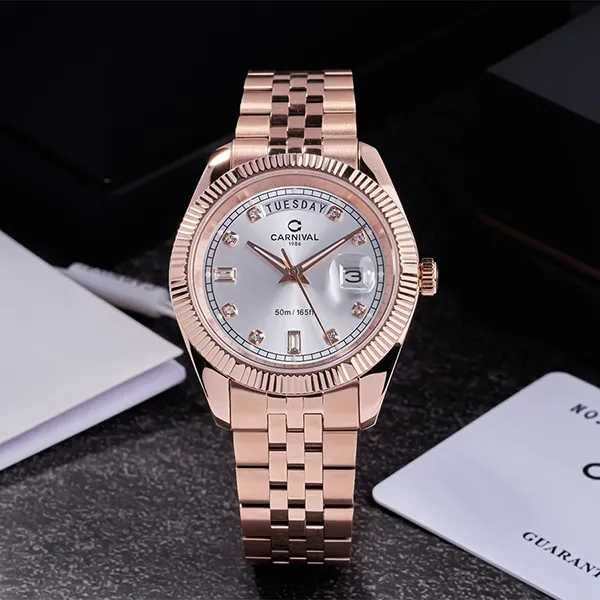 Đồng Hồ Nam Carnival Quartz Watch 8190G-VH-T Màu Vàng Hồng
