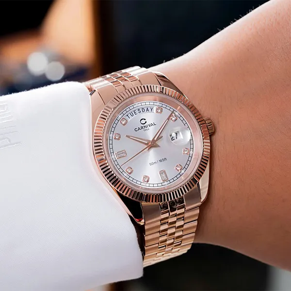 Đồng Hồ Nam Carnival Quartz Watch 8190G-VH-T Màu Vàng Hồng