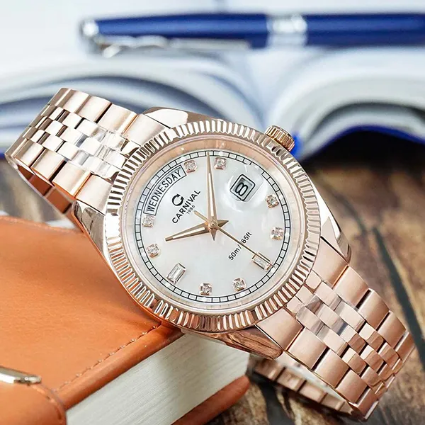 Đồng Hồ Nam Carnival Quartz Watch 8190G-VH-TK Màu Vàng Hồng/Trắng