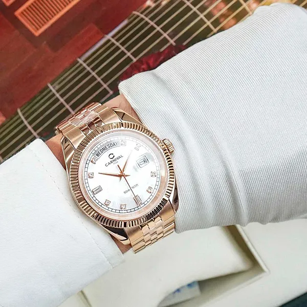 Đồng Hồ Nam Carnival Quartz Watch 8190G-VH-TK Màu Vàng Hồng/Trắng