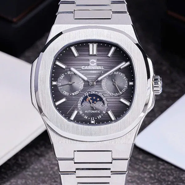 Đồng Hồ Nam Carnival Watch Automatic 8179G-VT-D Màu Bạc Đen