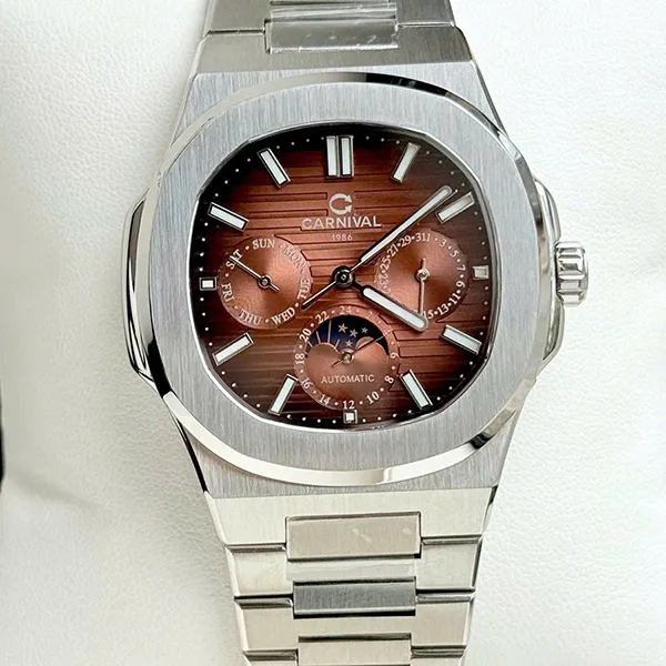 Đồng Hồ Nam Carnival Watch Automatic 8179G-VT-N Màu Bạc Nâu