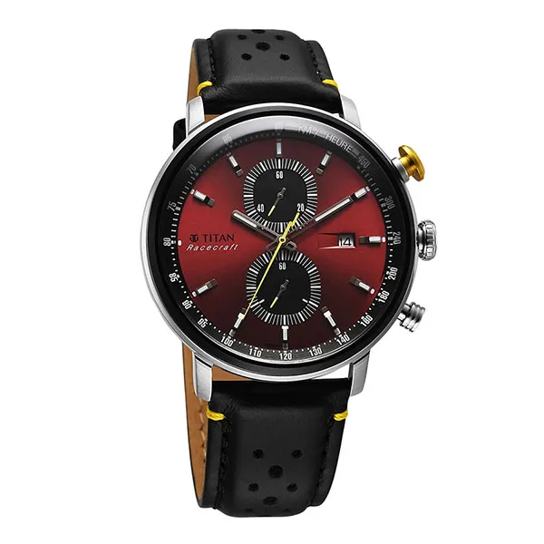 Đồng Hồ Nam Titan Race Craft Leather Strap Watch 1857KL03 Màu Đen/Đỏ