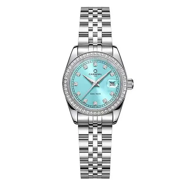 Đồng Hồ Nữ Carnival Quartz Watch 8131L2-VT-XT Màu Bạc/Xanh Ngọc