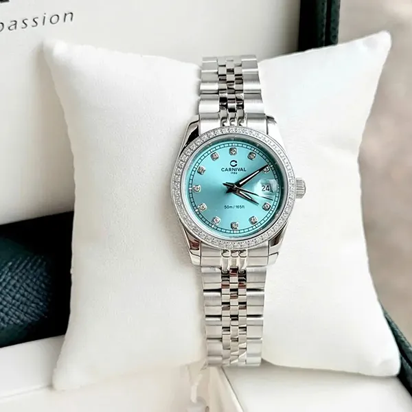 Đồng Hồ Nữ Carnival Quartz Watch 8131L2-VT-XT Màu Bạc/Xanh Ngọc