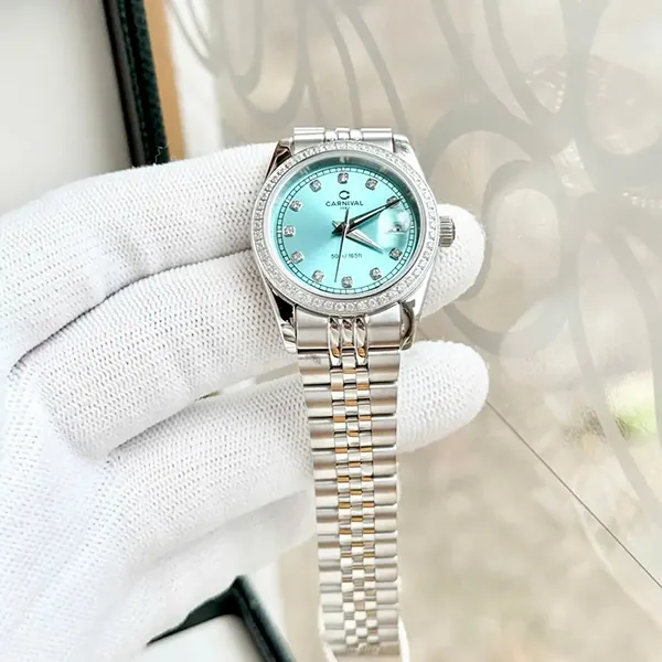 Đồng Hồ Nữ Carnival Quartz Watch 8131L2-VT-XT Màu Bạc/Xanh Ngọc