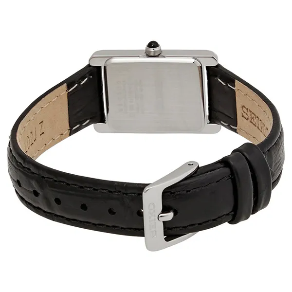 Đồng Hồ Nữ Seiko Quartz White Dial Black Leather Ladies Watch SWR053 Màu Bạc Đen