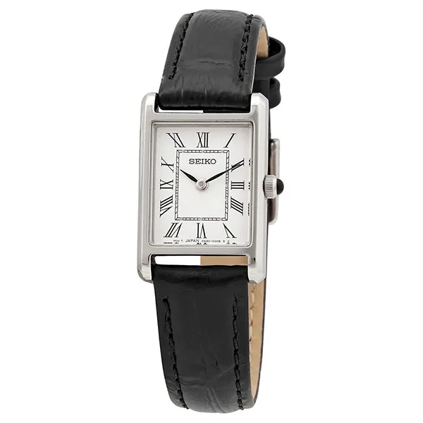 Đồng Hồ Nữ Seiko Quartz White Dial Black Leather Ladies Watch SWR053 Màu Bạc Đen