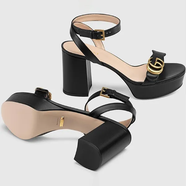 Giày Cao Gót Nữ Gucci Platform Sandal With Lined G Black Màu Đen Size 37.5