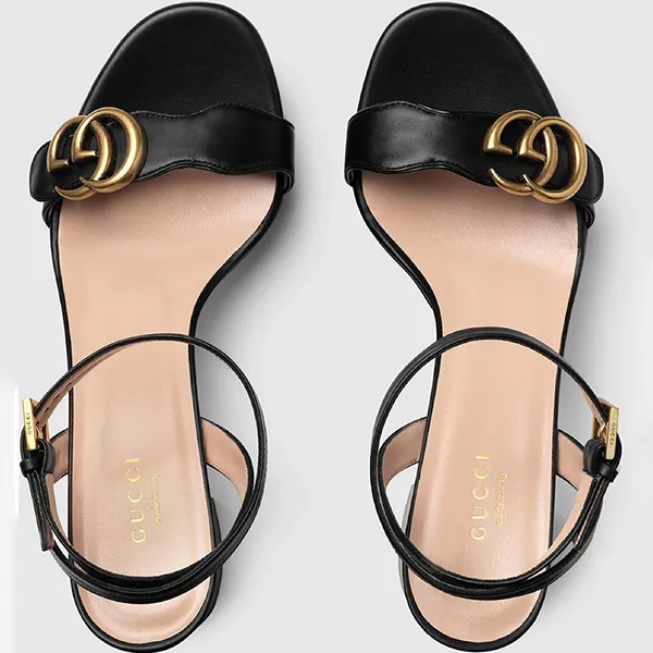 Giày Cao Gót Nữ Gucci Platform Sandal With Lined G Black Màu Đen Size 37.5